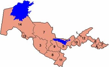 ウズベキスタン共和国は、12の州と1つの自治共和国、1つの市に分かれています。